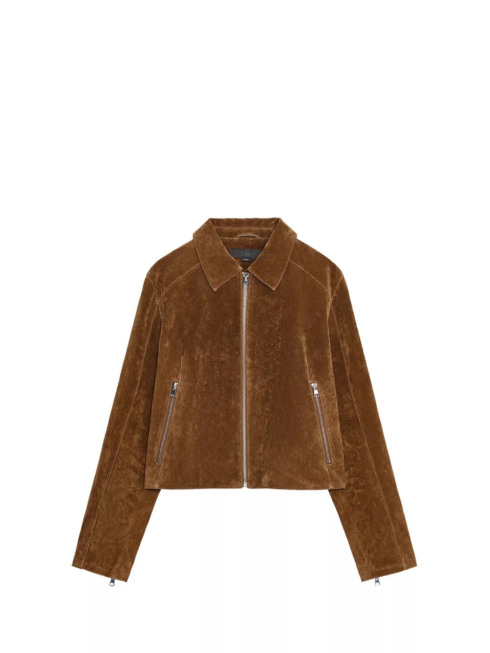 Zara Brown Suede Zip-Front Jacket